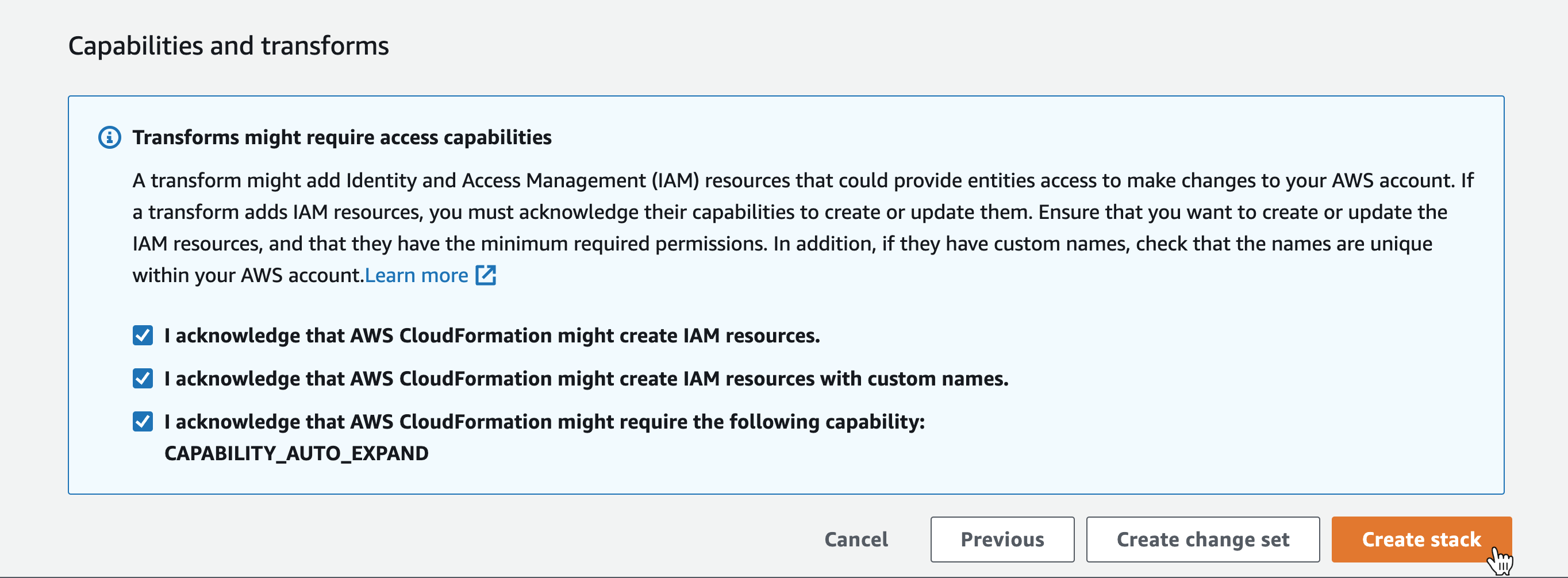 AWS Create Stack Button